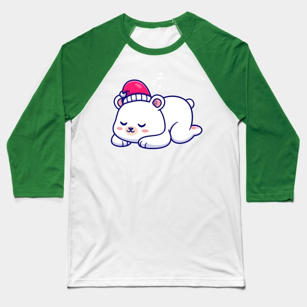 Cute Polar Bear Sleeping Cartoon Baseball T-Shirt by Catalyst Labs